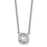 14k White Gold 1 carat Certified Lab Grown Diamond VS+ F+ Cushion Complete 18 inch Bezel Set Necklace