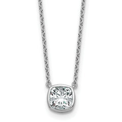 14k White Gold 1 carat Certified Lab Grown Diamond VS+ F+ Cushion Complete 18 inch Bezel Set Necklace