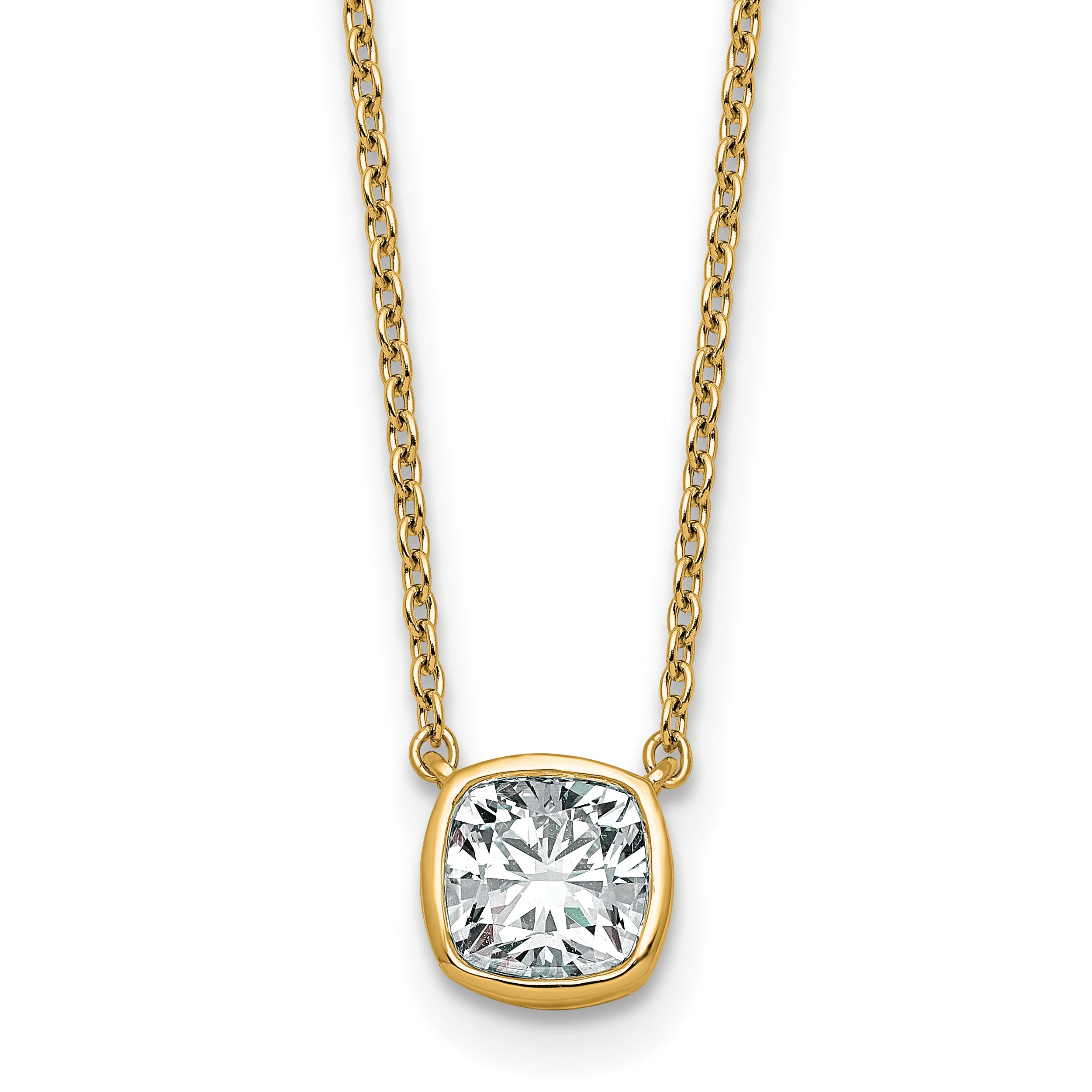 14k 1ct Cert Lab Grown Dia VS+ F+ Cushion  Bezel Set Pendant