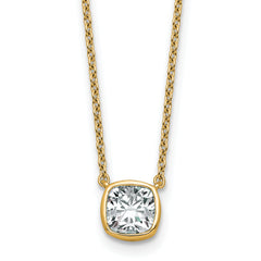14k 1ct Cert Lab Grown Dia VS+ F+ Cushion  Bezel Set Pendant