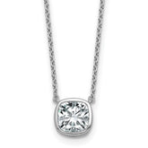 14k White Gold 1 1/2 carat Certified Lab Grown Diamond VS+ F+ Cushion Complete 18 inch Bezel Set Necklace