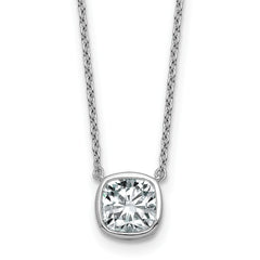 14k White Gold 1 1/2 carat Certified Lab Grown Diamond VS+ F+ Cushion Complete 18 inch Bezel Set Necklace