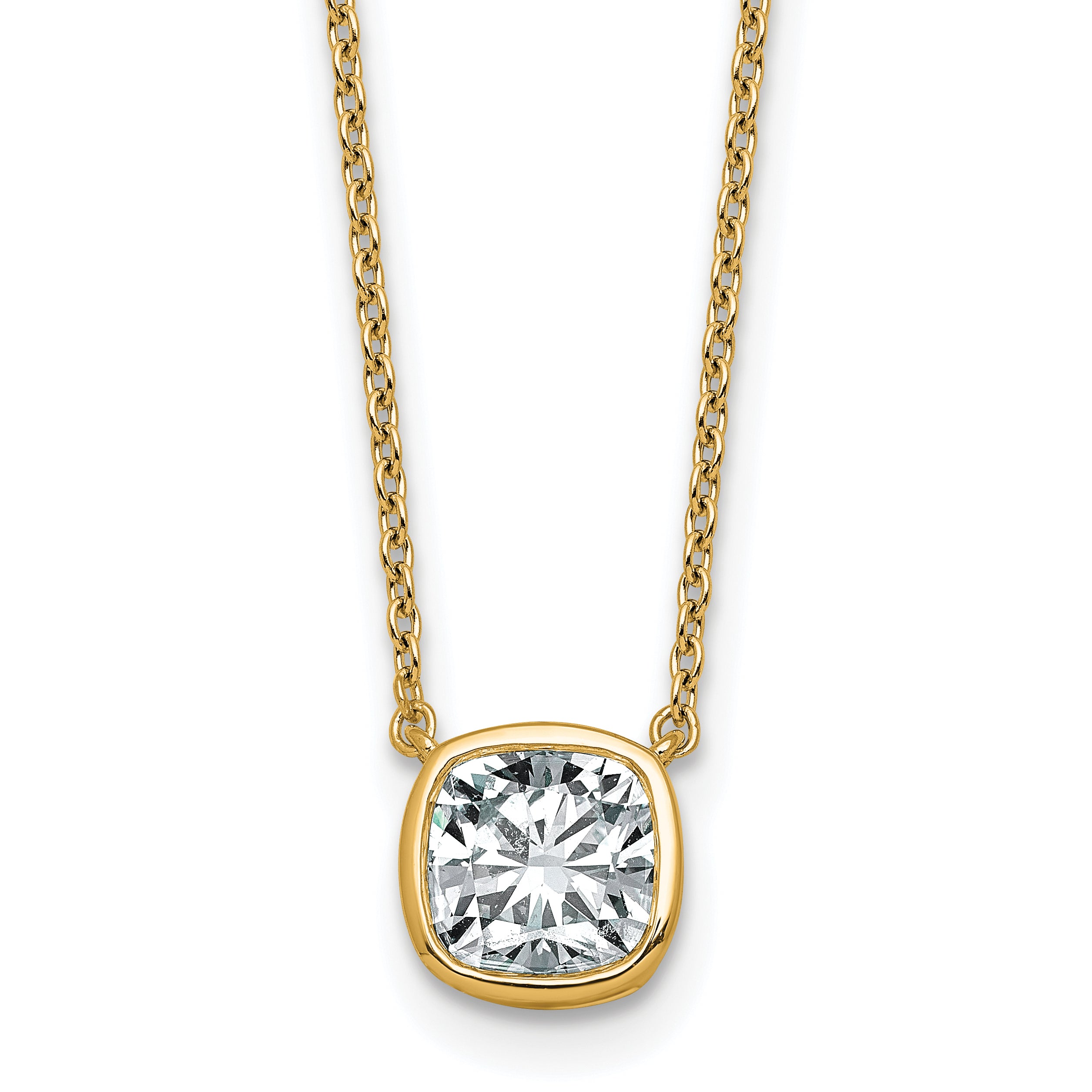 14k 1 1/2ct Cert Lab Grown Dia VS+ F+ Cushion  Bezel Set Pendant