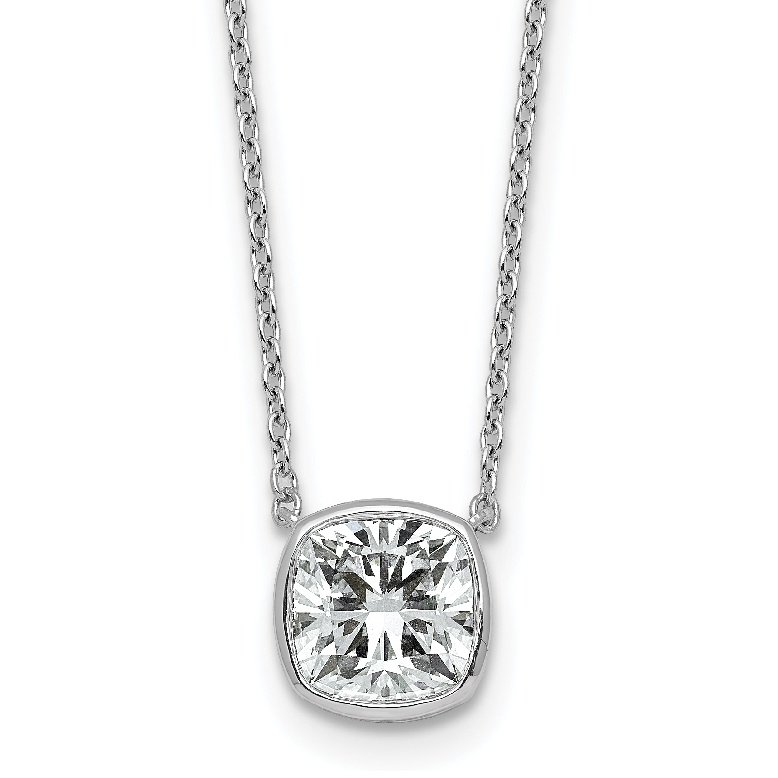 14k White Gold 2 carat Certified Lab Grown Diamond VS+ F+ Cushion Complete 18 inch Bezel Set Necklace