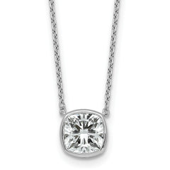 14k White Gold 2 carat Certified Lab Grown Diamond VS+ F+ Cushion Complete 18 inch Bezel Set Necklace