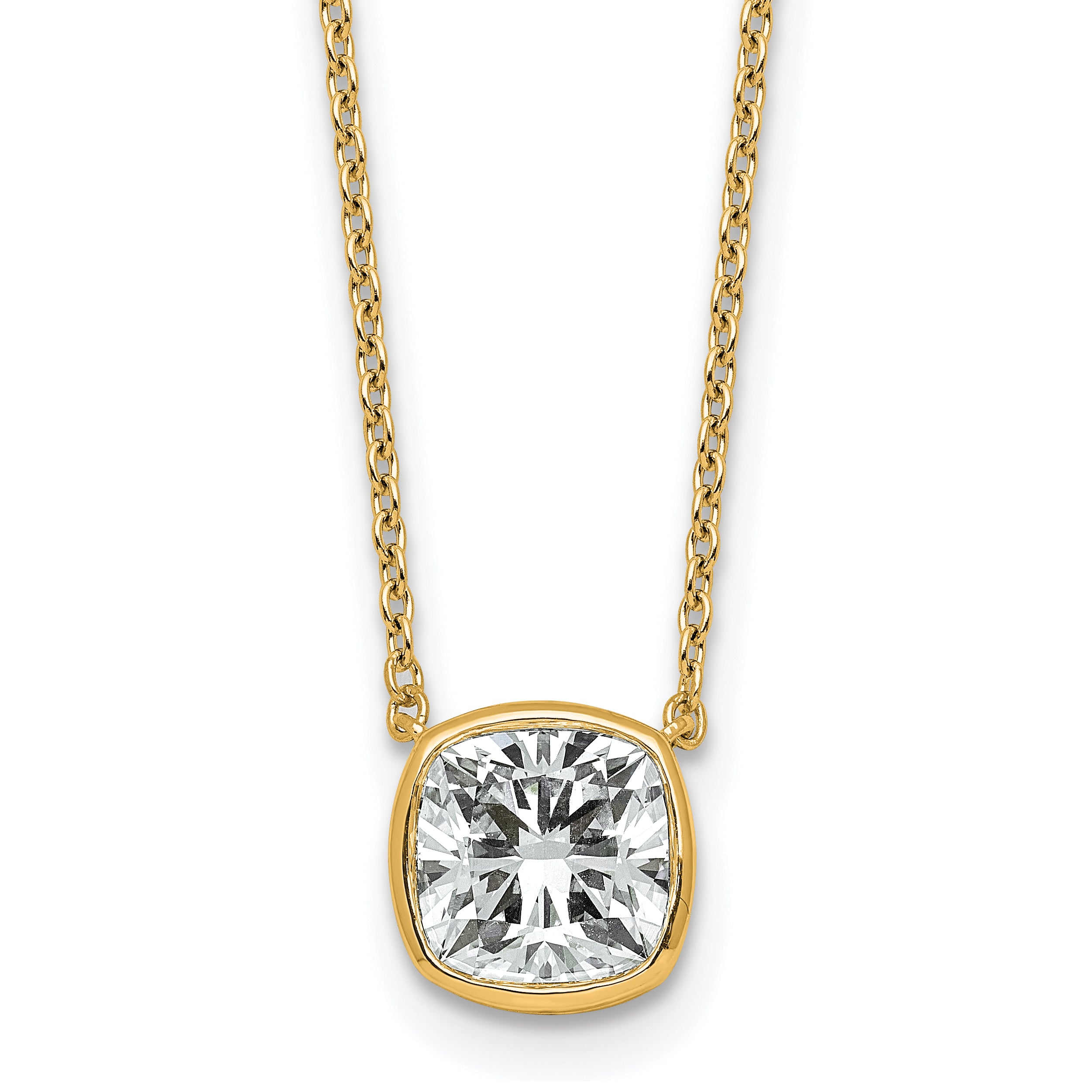 14k 2 carat Certified Lab Grown Diamond VS+ F+ Cushion Complete 18 inch Bezel Set Necklace