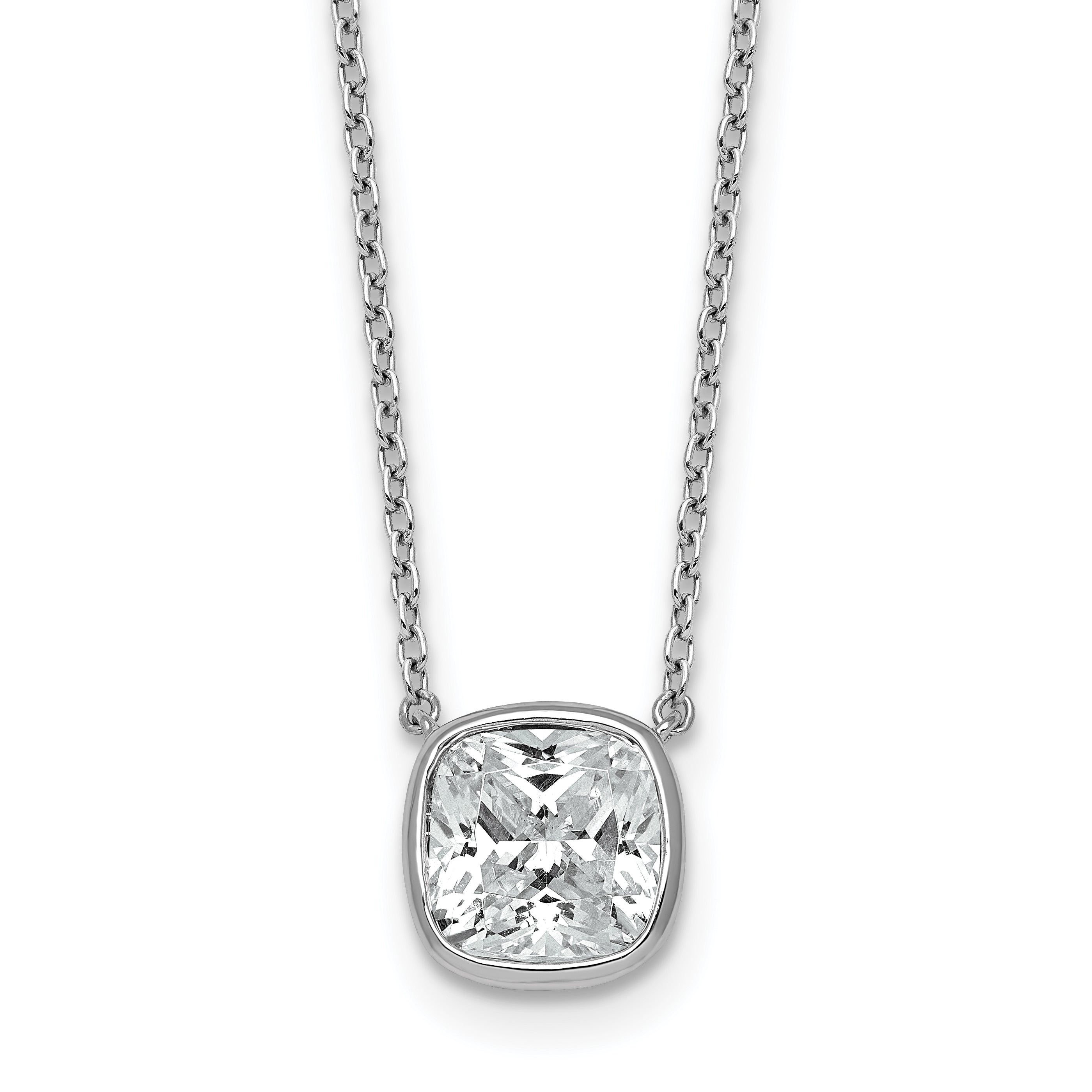 14k White Gold 2 1/2 carat Certified Lab Grown Diamond VS+ F+ Cushion Complete 18 inch Bezel Set Necklace