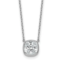 14k White Gold 2 1/2 carat Certified Lab Grown Diamond VS+ F+ Cushion Complete 18 inch Bezel Set Necklace