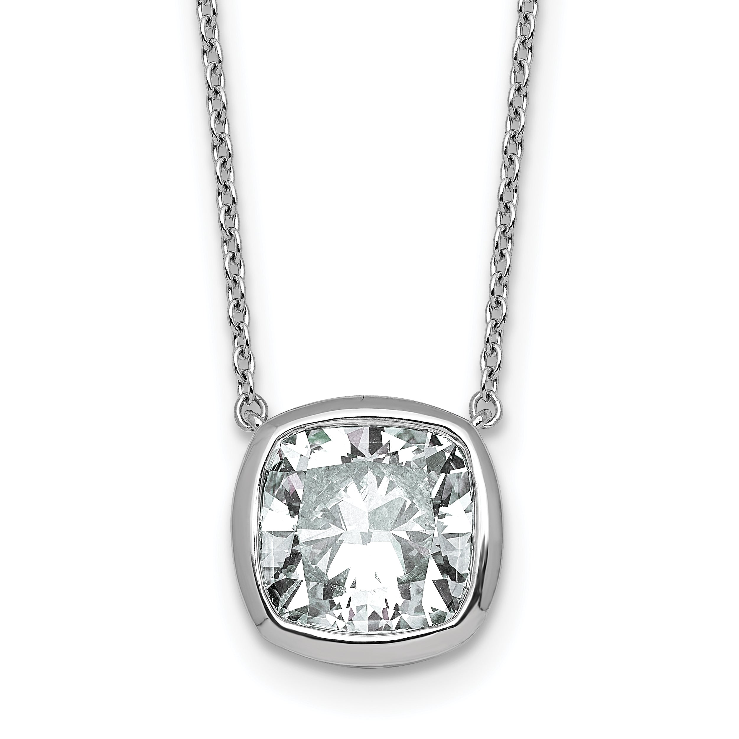 14k White Gold 4 carat Certified Lab Grown Diamond VS+ F+ Cushion Complete 18 inch Bezel Set Necklace