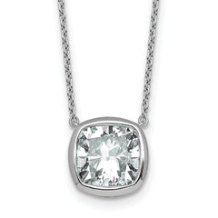 14k White Gold 4 carat Certified Lab Grown Diamond VS+ F+ Cushion Complete 18 inch Bezel Set Necklace