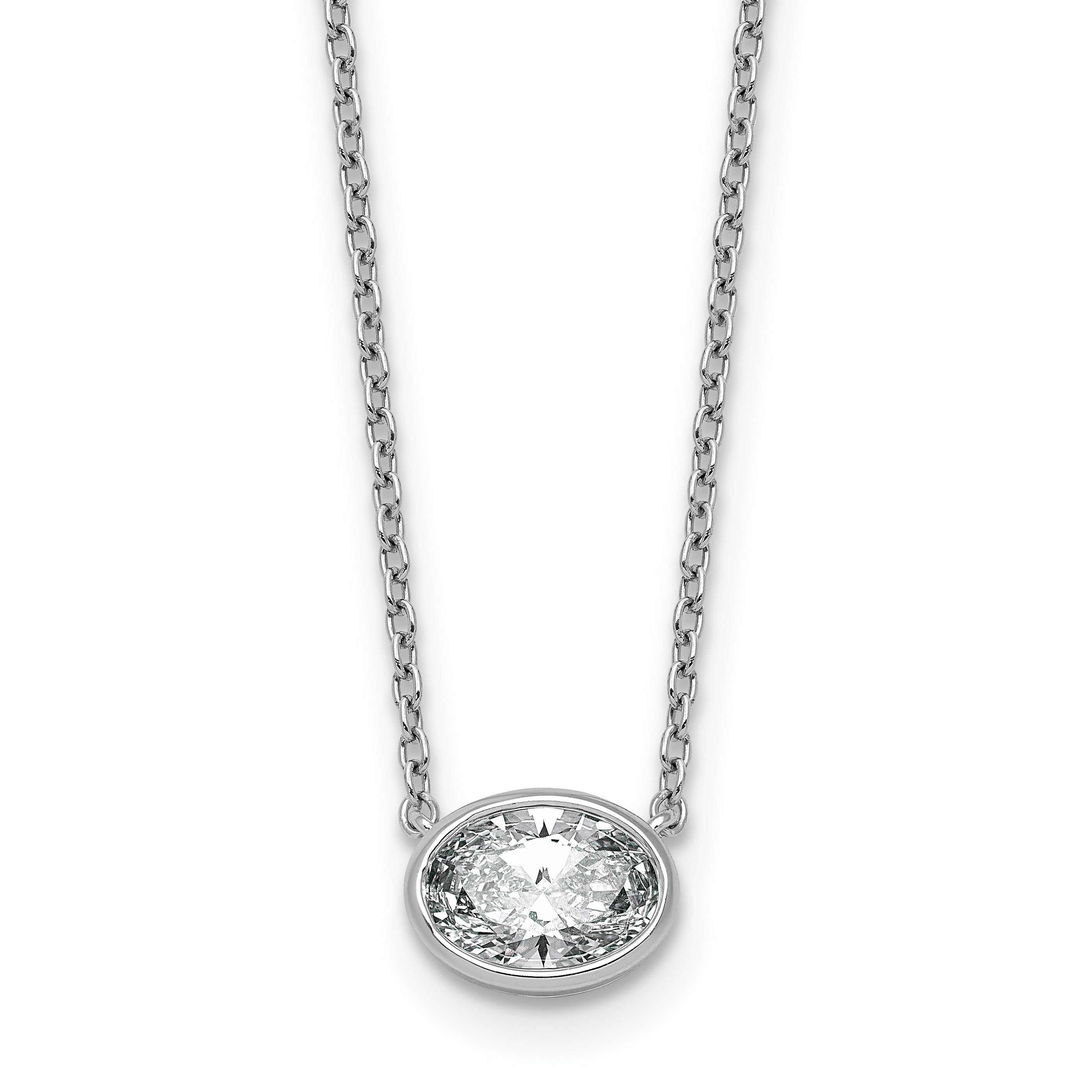 14k White Gold 1 carat Certified Lab Grown Diamond VS+ F+ Oval Complete 18 inch Bezel Set Necklace
