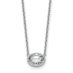 14k White Gold 1 carat Certified Lab Grown Diamond VS+ F+ Oval Complete 18 inch Bezel Set Necklace