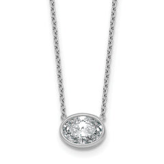 14k White Gold 1 1/2 carat Certified Lab Grown Diamond VS+ F+ Oval Complete 18 inch Bezel Set Necklace