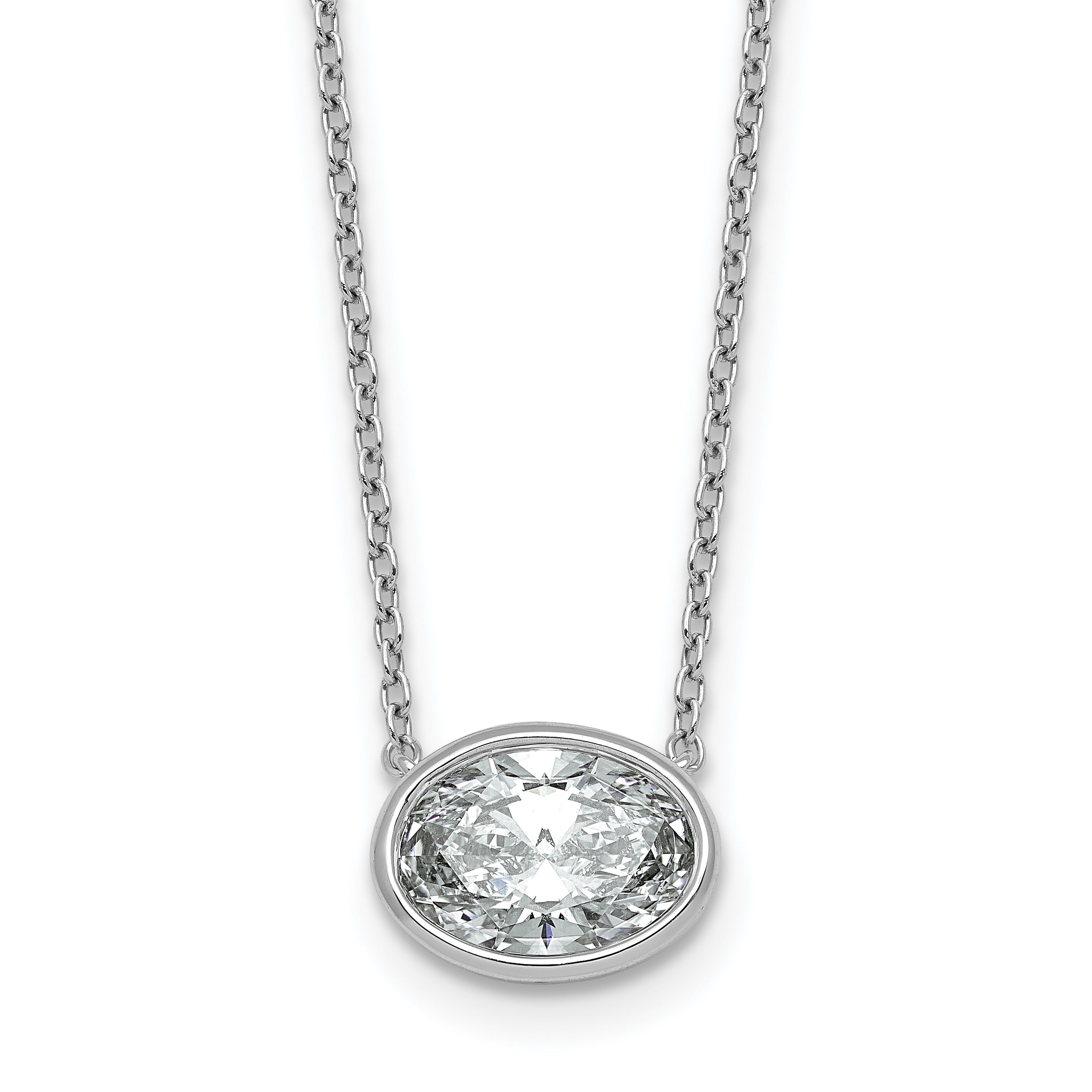 14k White Gold 2 carat Certified Lab Grown Diamond VS+ F+ Oval Complete 18 inch Bezel Set Necklace