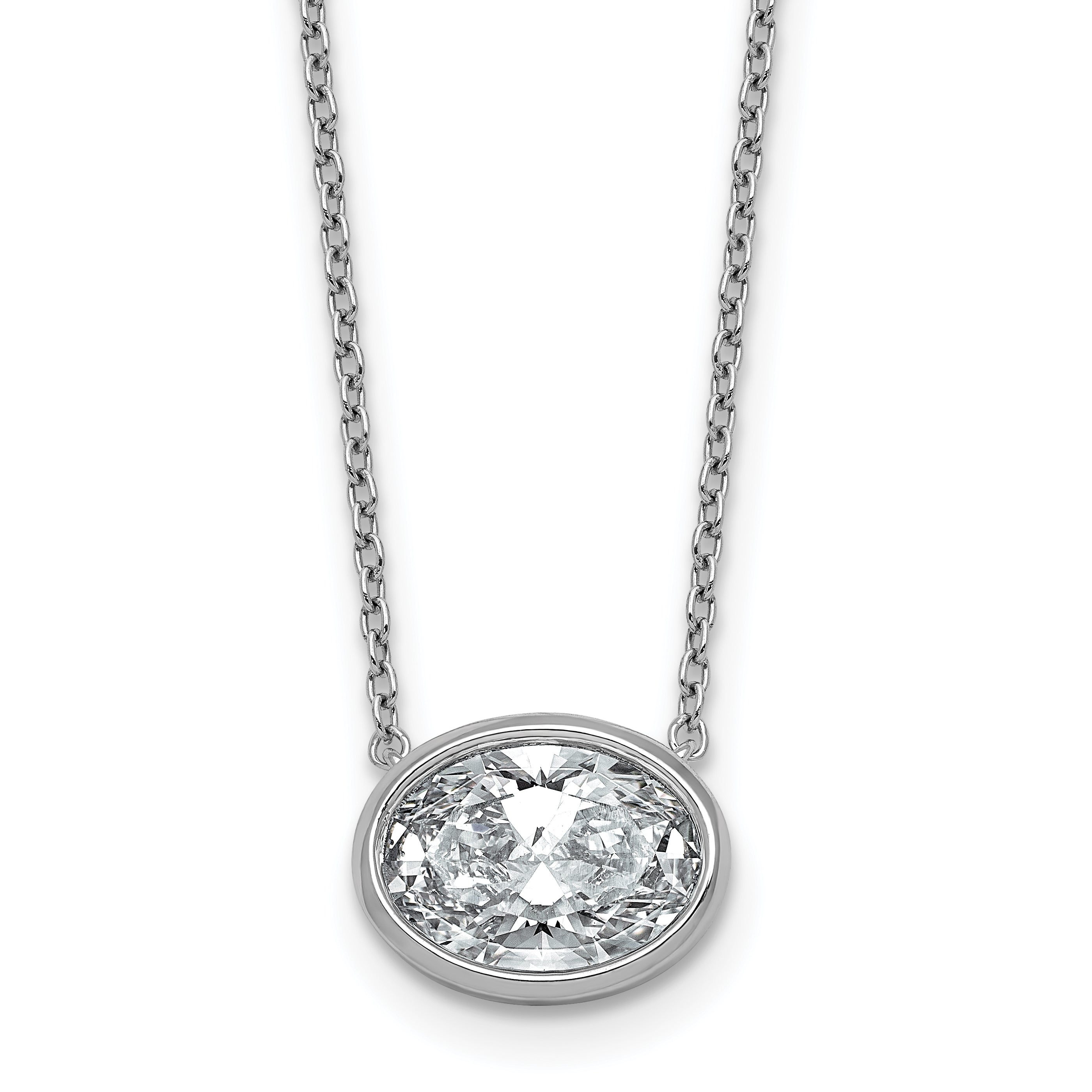 14k White Gold 2 1/2 carat Certified Lab Grown Diamond VS+ F+ Oval Complete 18 inch Bezel Set Necklace
