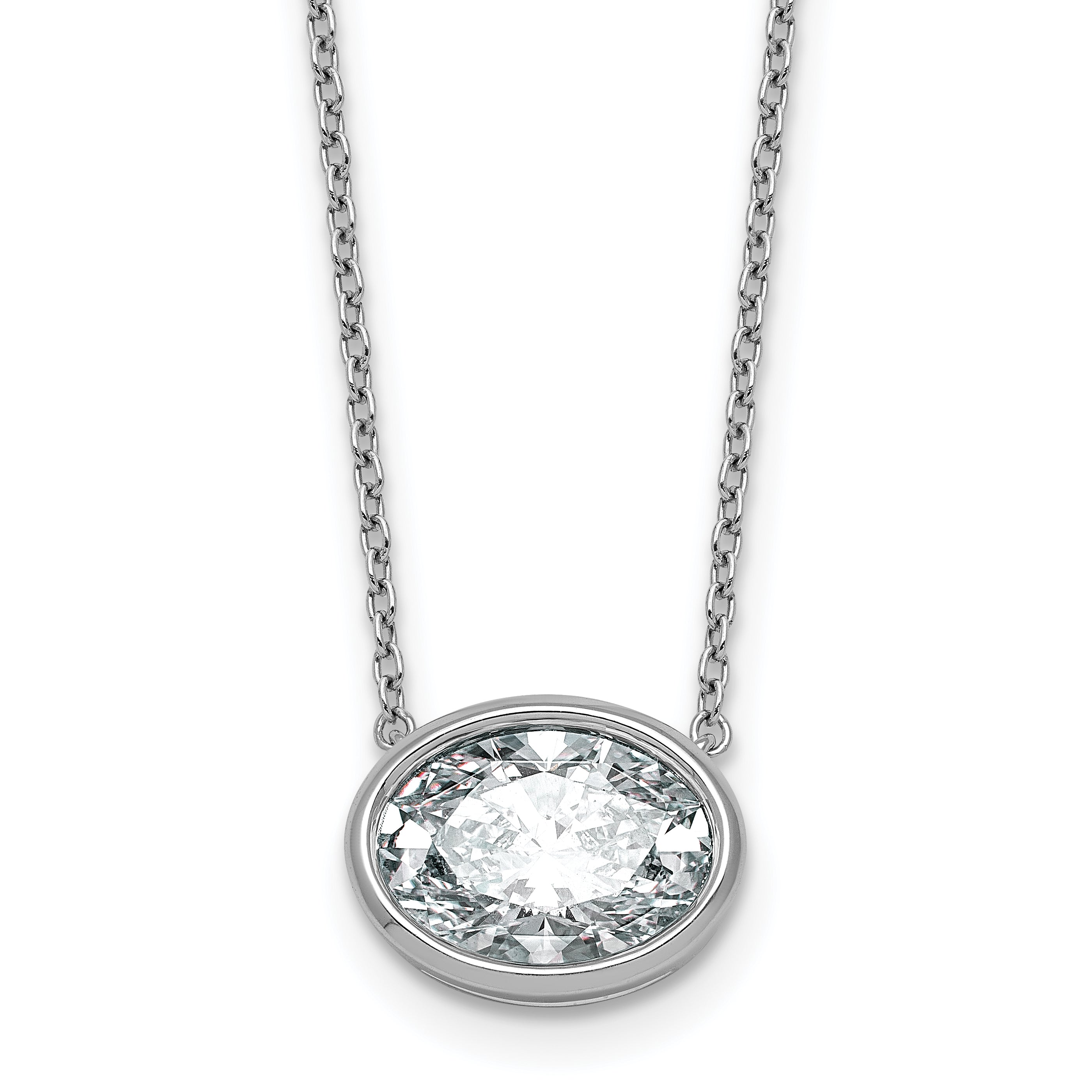 14k White Gold 3 carat Certified Lab Grown Diamond VS+ F+ Oval Complete 18 inch Bezel Set Necklace