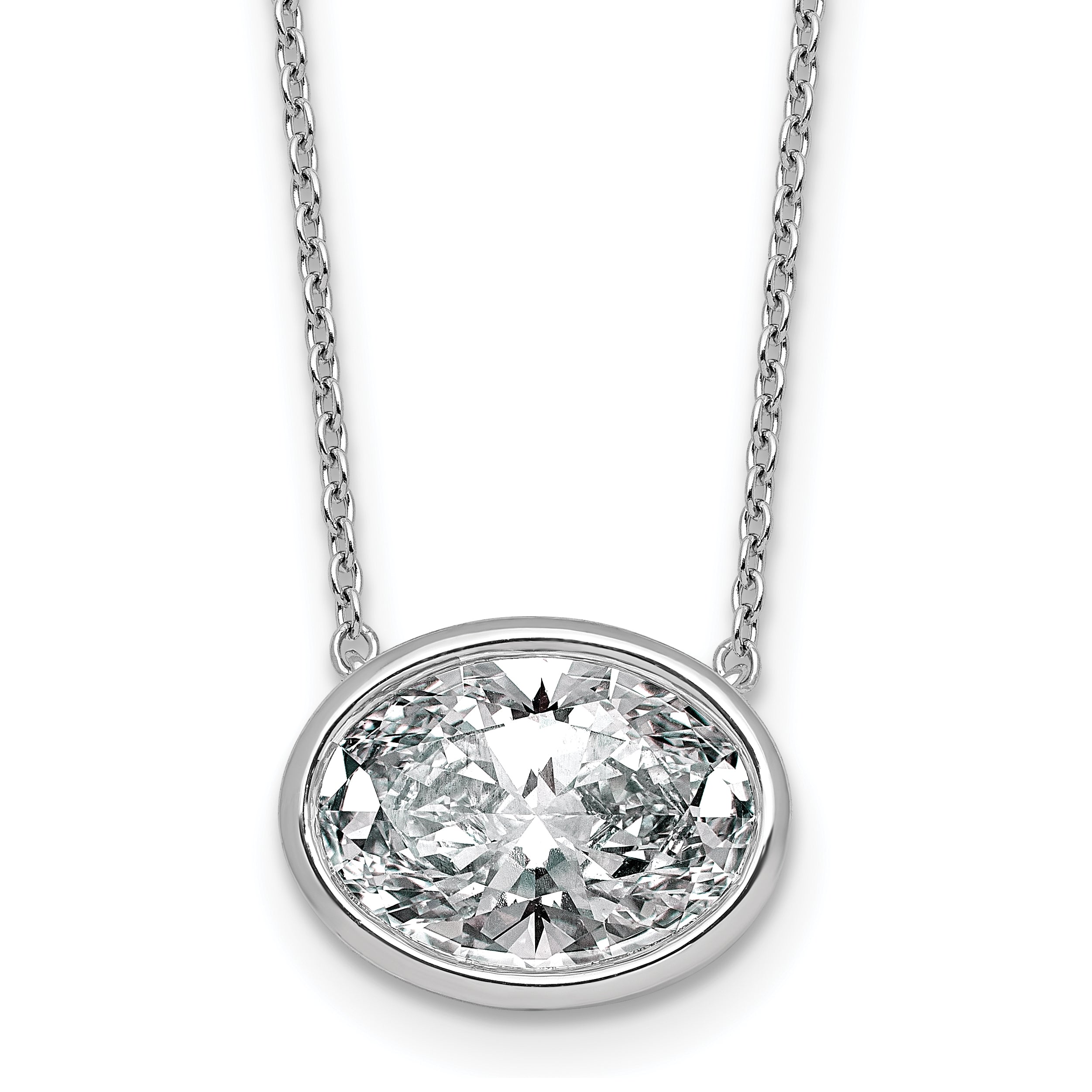 14k White Gold 4 carat Certified Lab Grown Diamond VS+ F+ Oval Complete 18 inch Bezel Set Necklace