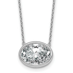 14k White Gold 4 carat Certified Lab Grown Diamond VS+ F+ Oval Complete 18 inch Bezel Set Necklace