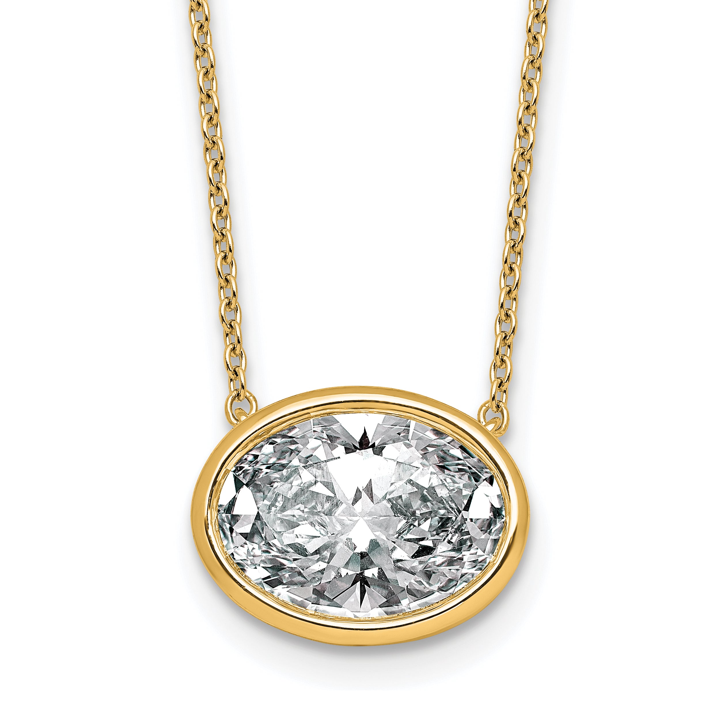 14k 4 carat Certified Lab Grown Diamond VS+ F+ Oval Complete 18 inch Bezel Set Necklace