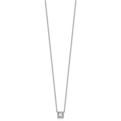 14k White Gold 1 carat Certified Lab Grown Diamond VS+ F+ Princess Complete 18 inch Bezel Set Necklace