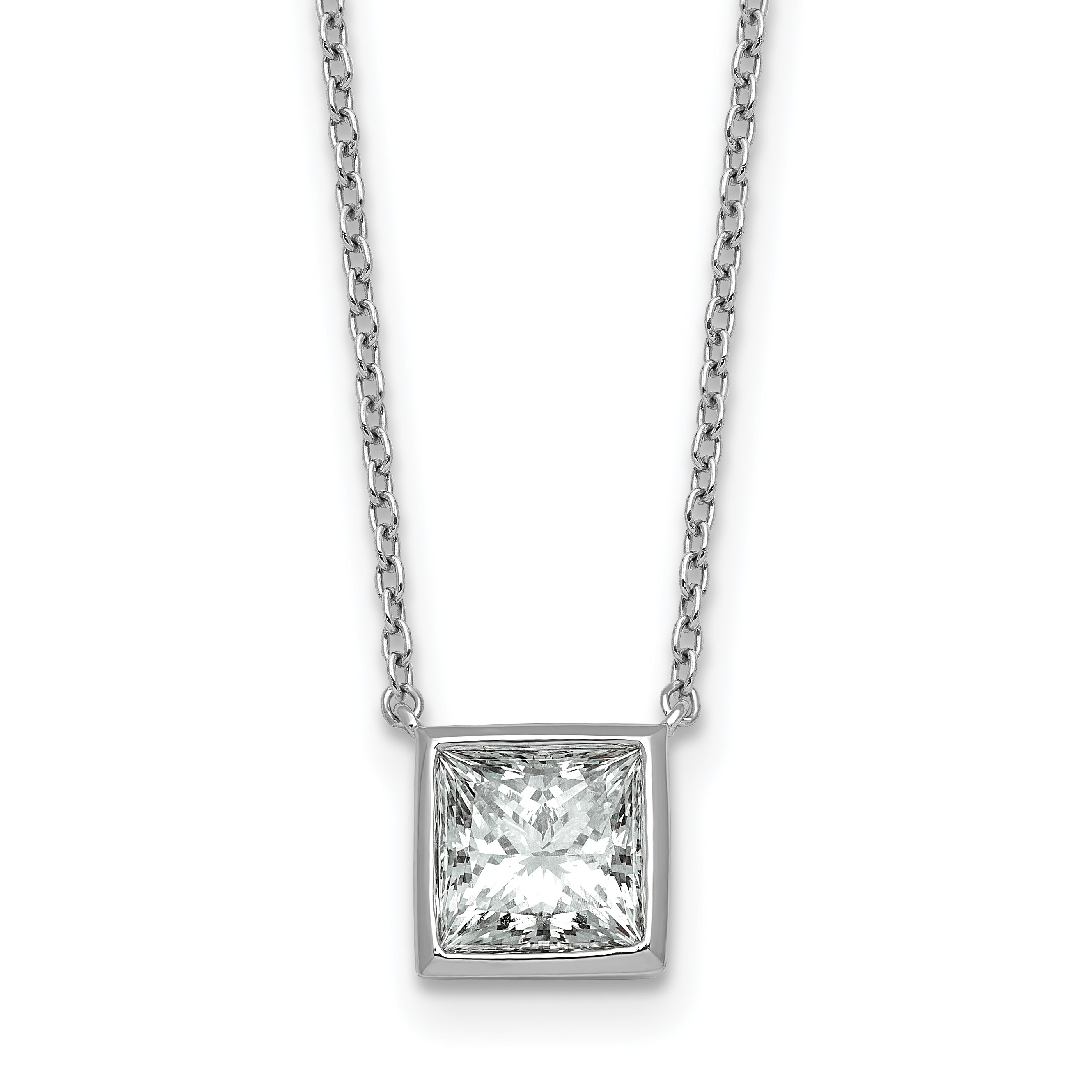 14k White Gold 2 carat Certified Lab Grown Diamond VS+ F+ Princess Complete 18 inch Bezel Set Necklace