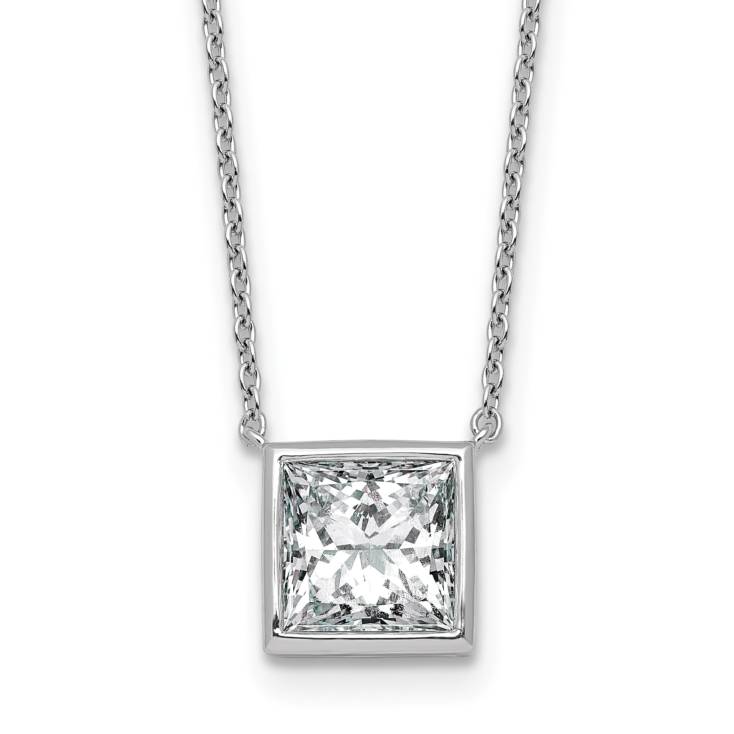 14k White Gold 2 1/2 carat Certified Lab Grown Diamond VS+ F+ Princess Complete 18 inch Bezel Set Necklace