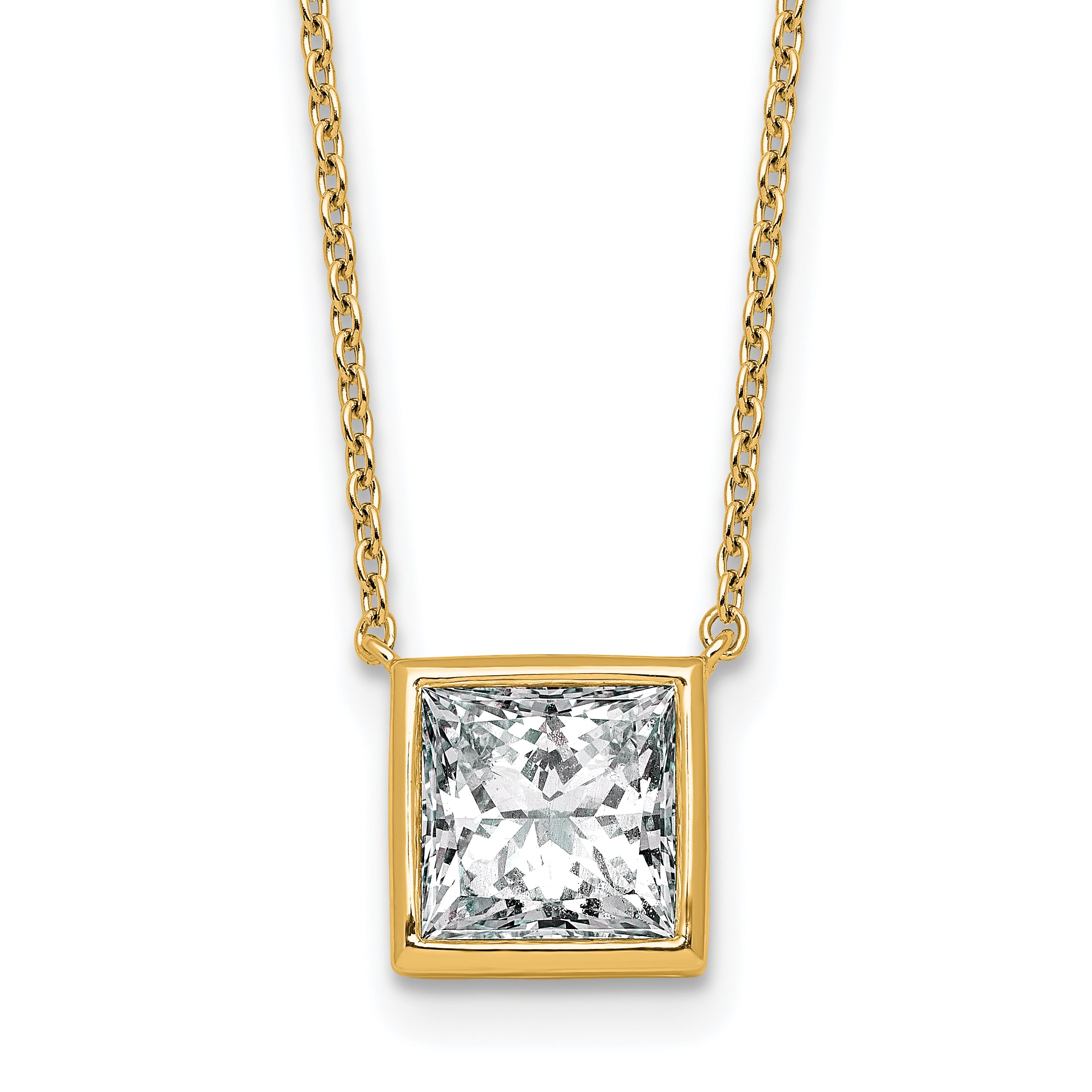 14k 2 1/2 carat Certified Lab Grown Diamond VS+ F+ Princess Complete 18 inch Bezel Set Necklace