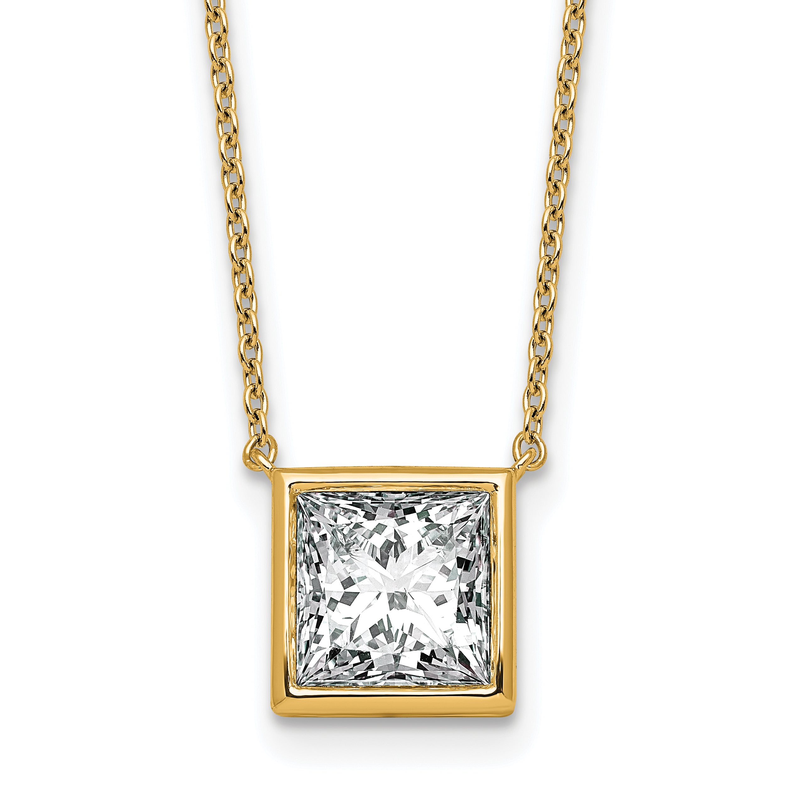 14k 3 carat Certified Lab Grown Diamond VS+ F+ Princess Complete 18 inch Bezel Set Necklace