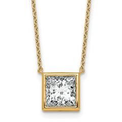 14k 3 carat Certified Lab Grown Diamond VS+ F+ Princess Complete 18 inch Bezel Set Necklace