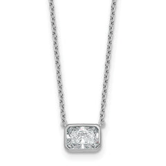 14k White Gold 1 carat Certified Lab Grown Diamond VS+ F+ Radiant Complete 18 inch Bezel Set Solitaire Necklace