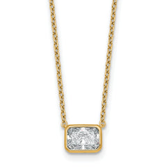 14k 1 carat Certified Lab Grown Diamond VS+ F+ Radiant Complete 18 inch Bezel Set Solitaire Necklace