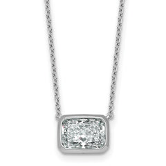 14k White Gold 2 carat Certified Lab Grown Diamond VS+ F+ Radiant Complete 18 inch Bezel Set Solitaire Necklace