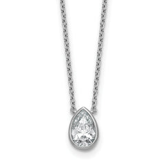 14k White Gold 1 carat Certified Lab Grown Diamond VS+ F+ Pear Complete 18 inch Bezel Set Solitaire Necklace