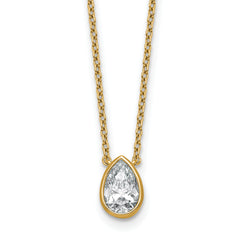 14k 1 carat Certified Lab Grown Diamond VS+ F+ Pear Complete 18 inch Bezel Set Solitaire Necklace