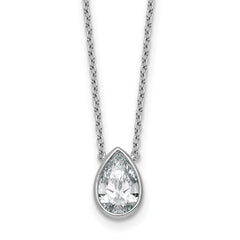 14k White Gold 1 1/2 carat Certified Lab Grown Diamond VS+ F+ Pear Complete 18 inch Bezel Set Solitaire Necklace