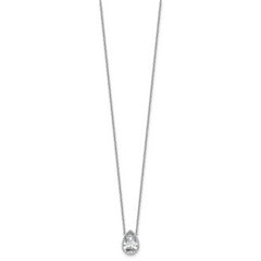 14k White Gold 2 carat Certified Lab Grown Diamond VS+ F+ Pear Complete 18 inch Bezel Set Solitaire Necklace