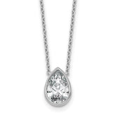 14k White Gold 2 carat Certified Lab Grown Diamond VS+ F+ Pear Complete 18 inch Bezel Set Solitaire Necklace