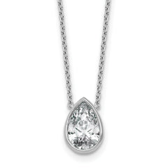 14k White Gold 2 carat Certified Lab Grown Diamond VS+ F+ Pear Complete 18 inch Bezel Set Solitaire Necklace