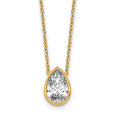 14k 2 carat Certified Lab Grown Diamond VS+ F+ Pear Complete 18 inch Bezel Set Solitaire Necklace