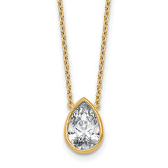 14k 2 carat Certified Lab Grown Diamond VS+ F+ Pear Complete 18 inch Bezel Set Solitaire Necklace