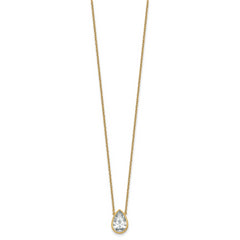 14k 2 1/2 carat Certified Lab Grown Diamond VS+ F+ Pear Complete 18 inch Bezel Set Solitaire Necklace