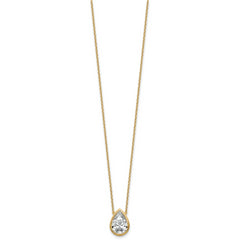 14k 3 carat Certified Lab Grown Diamond VS+ F+ Pear Complete 18 inch Bezel Set Solitaire Necklace