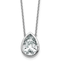 14k White Gold 4 carat Certified Lab Grown Diamond VS+ F+ Pear Complete 18 inch Bezel Set Solitaire Necklace