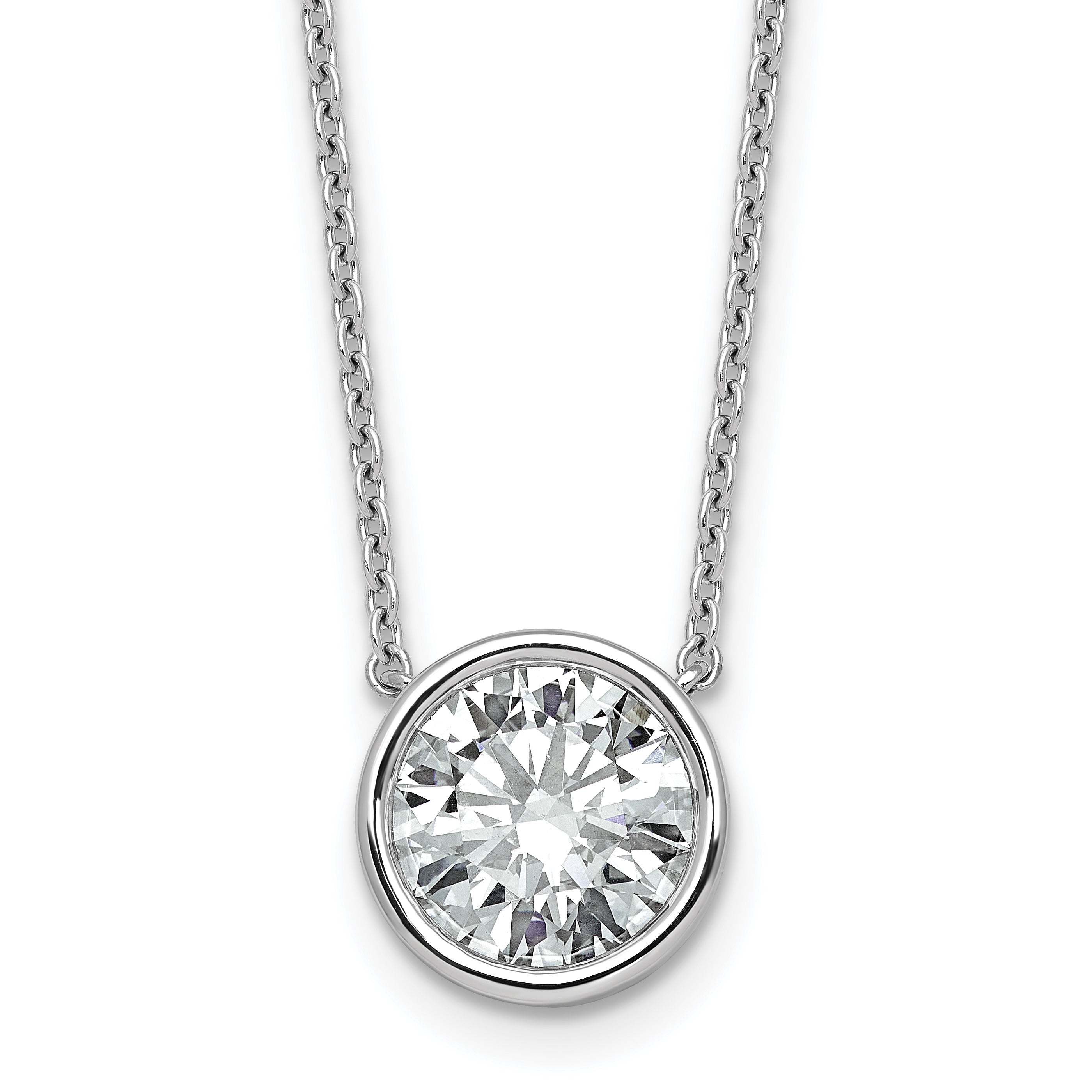 14k White Gold 3 carat Certified Lab Grown Diamond VS+ F+ Round Complete Bezel Set 18 inch Necklace