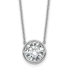 14k White Gold 3 carat Certified Lab Grown Diamond VS+ F+ Round Complete Bezel Set 18 inch Necklace