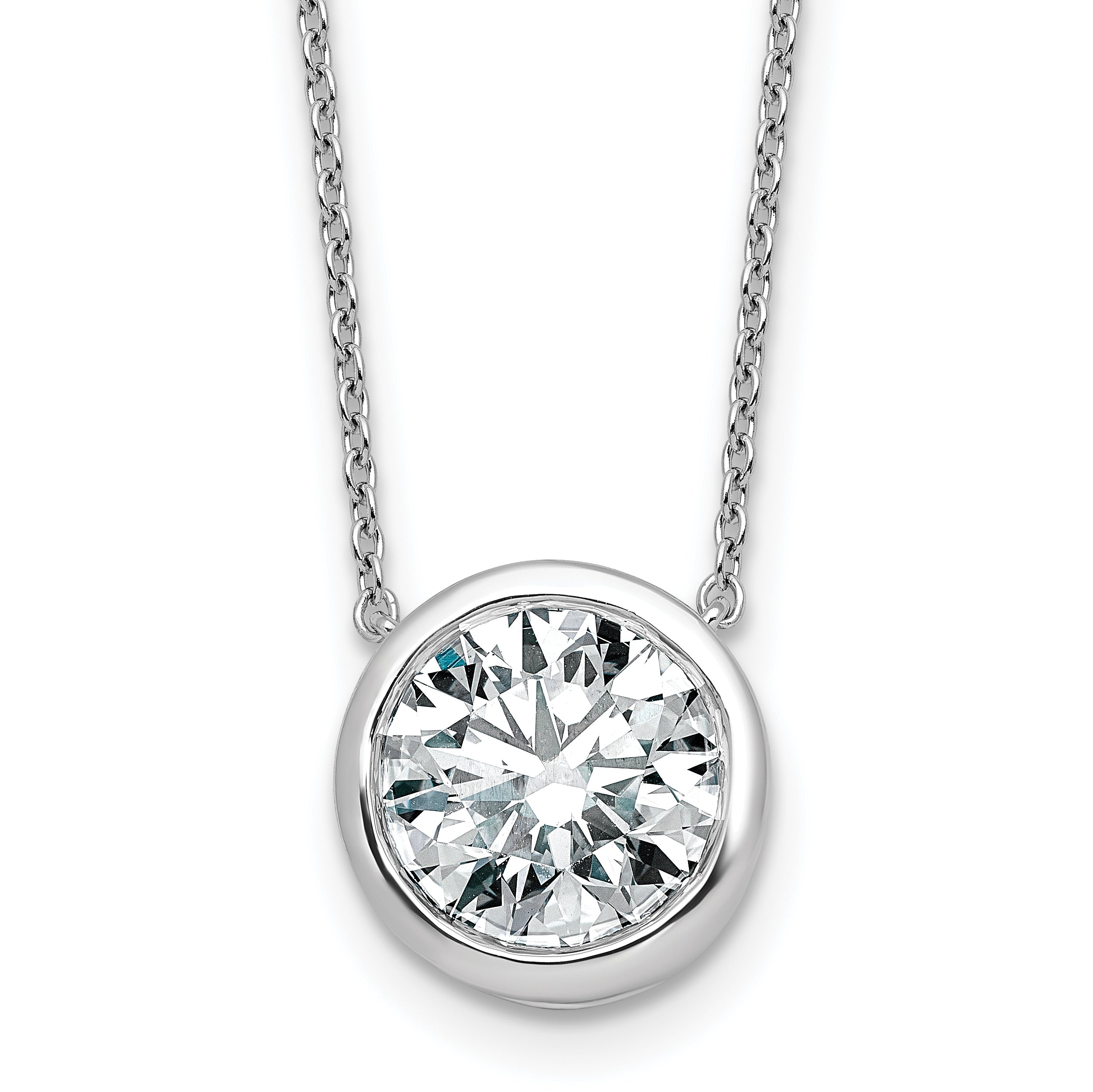 14k White Gold 4 carat Certified Lab Grown Diamond VS+ F+ Round Complete Bezel Set 18 inch Necklace