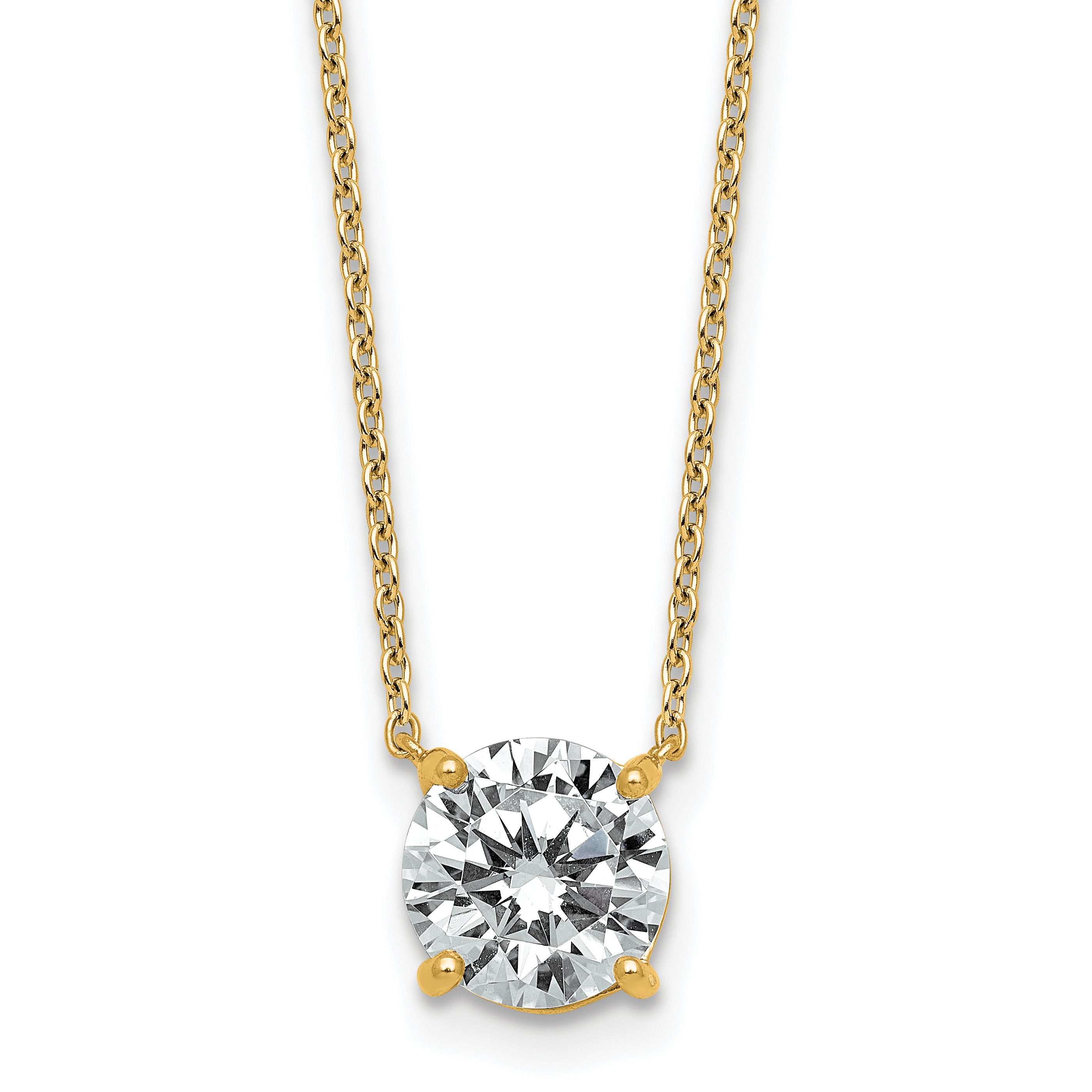 14k 2 carat Lab Grown Diamond VS+ F+ Round Complete Four Prong 18 inch Solitaire Necklace