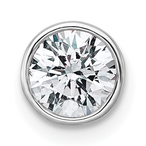 14k White Gold 3/4 carat Lab Grown Diamond VS+ F+ Round Complete Bezel Set Chain Slide Pendant