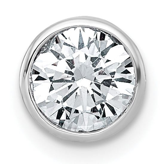 14k White Gold 1 carat Lab Grown Diamond VS+ F+ Round Complete Bezel Set Chain Slide Pendant
