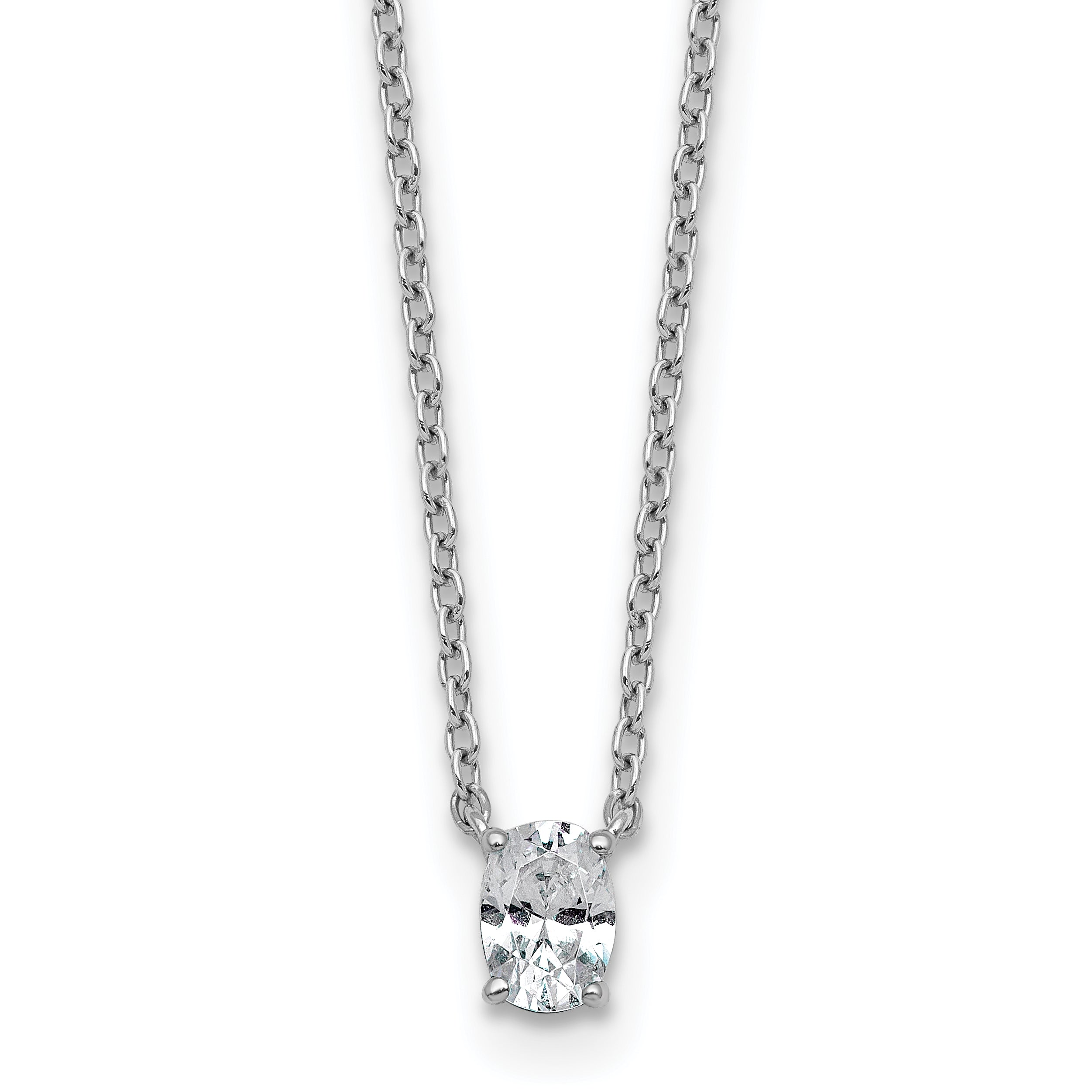 14k White Gold 1/4 carat Lab Grown Diamond VS+ F+ Oval Complete 18 inch Four Prong Pendant Necklace